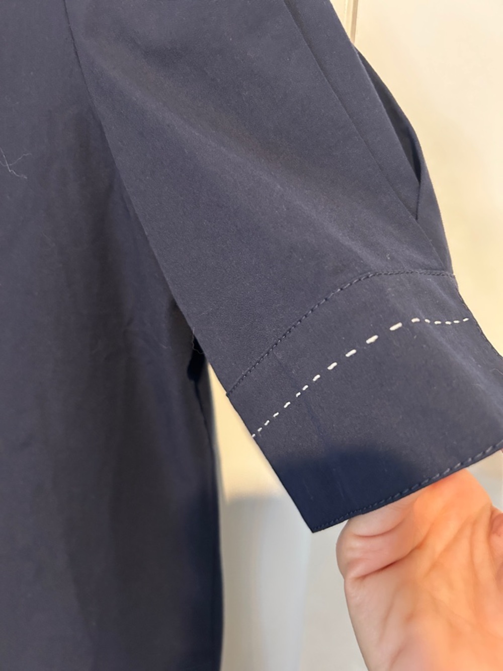 Lafayette 148 New York Navy Short-Sleeve Polo Dress white stitching on sleeve - Picture 4 of 9